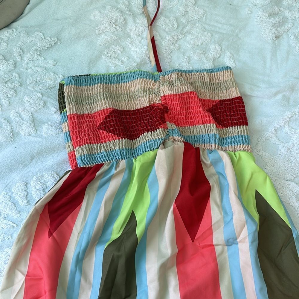 Women's Summer Geometric Print Bandeau Dress With Front Tie - Picture 4 of 6